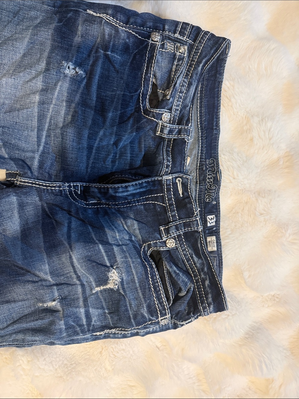 Miss Me Blue Washed Skinny Jeans with Distressed Accents